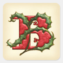 Christmas Holly Monogram B Umschlag Aufkleber