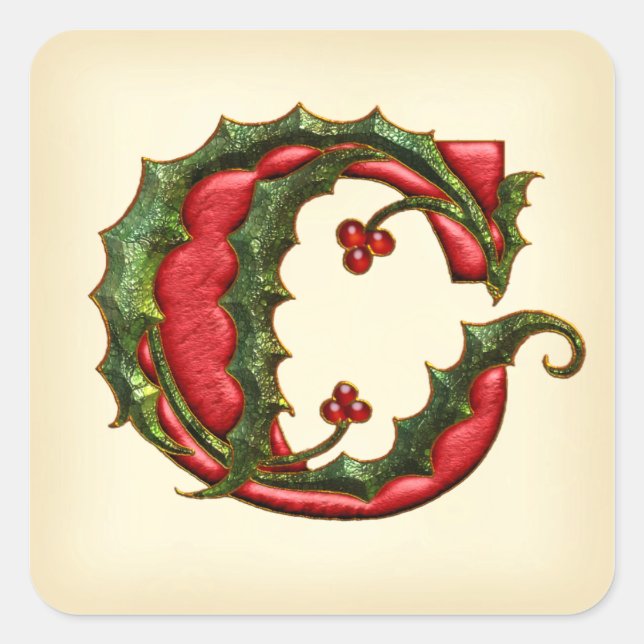 Christmas Holly Monogram C Umschlag Aufkleber (Vorderseite)