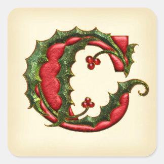 Christmas Holly Monogram C Umschlag Aufkleber