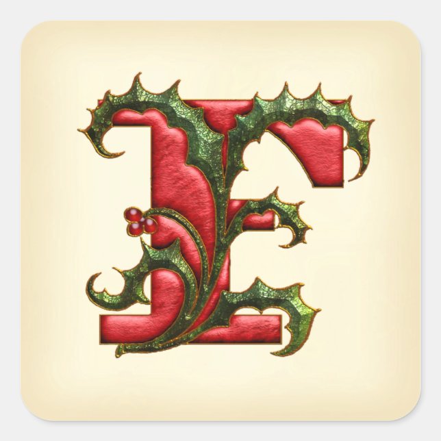 Christmas Holly Monogram F Umschlag Aufkleber (Vorderseite)