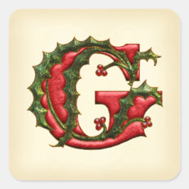 Christmas Holly Monogram G Umschlag Aufkleber