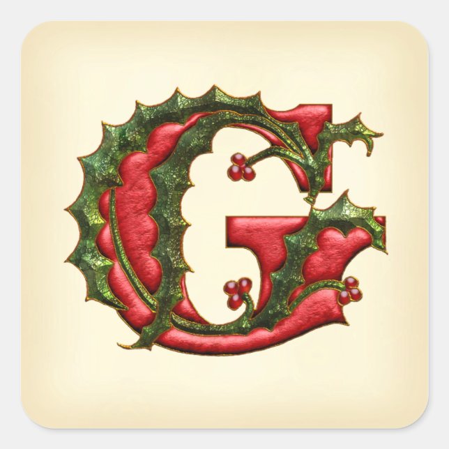 Christmas Holly Monogram G Umschlag Aufkleber (Vorderseite)