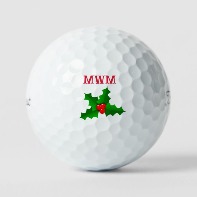 Christmas Holly Monogram Golf Ball (Vorderseite)