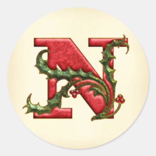 Christmas Holly Monogram N Umschlag Aufkleber