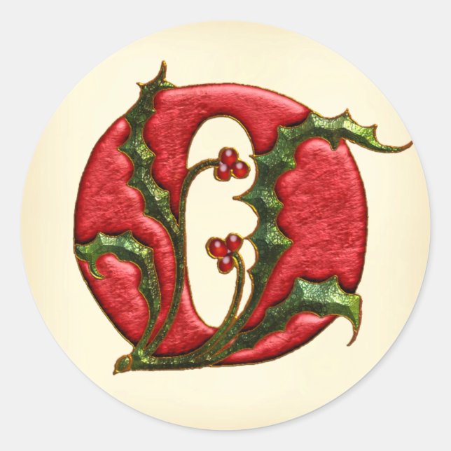 Christmas Holly Monogram O Umschlag Aufklebers Runder Aufkleber (Vorderseite)