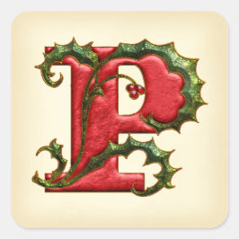 Christmas Holly Monogram P-Umschlag Aufkleber