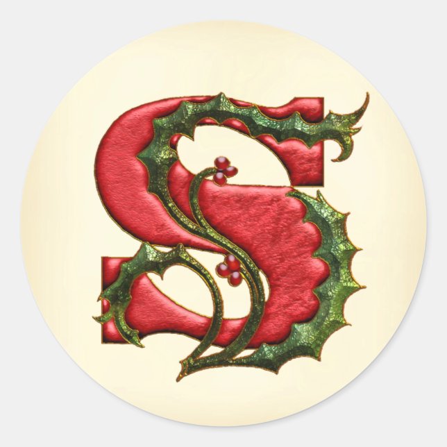 Christmas Holly Monogram S Umschlag Aufkleber (Vorderseite)