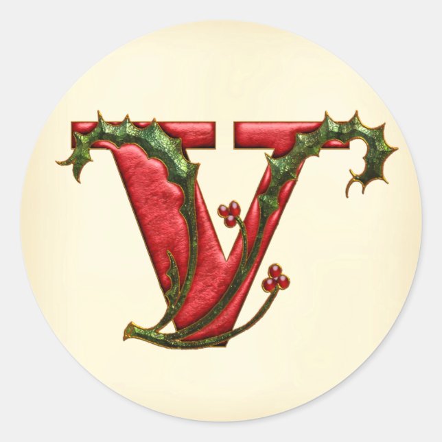 Christmas Holly Monogram V Umschlag Aufkleber (Vorderseite)