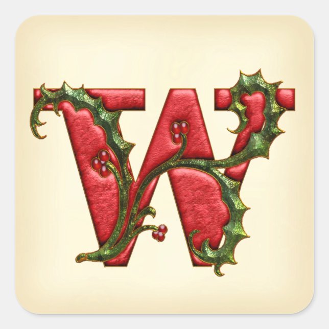 Christmas Holly Monogram W Umschlag Aufkleber (Vorderseite)