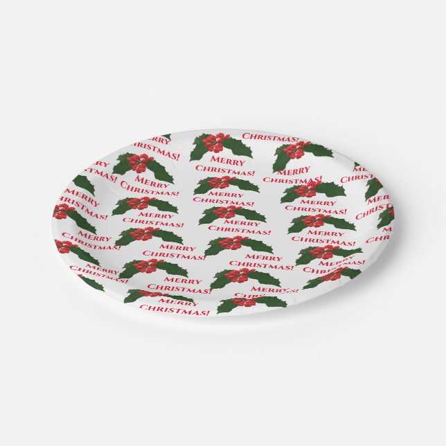 Christmas Holly Paper Tellers, 7" Pappteller (Schrägansicht)
