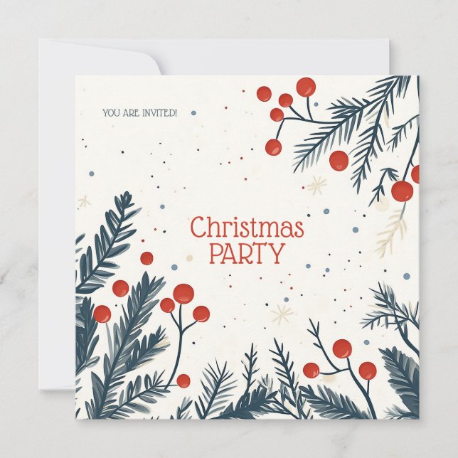 Christmas Holly Party Lunch and Gift Exchange Karte (Vorderseite)