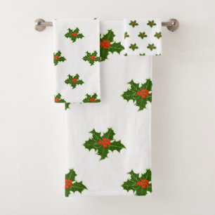 Christmas Holly Pattern Badhandtuch Set