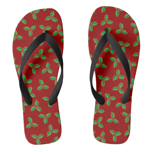 Christmas Holly Pattern Flip Flops (Fußbett)