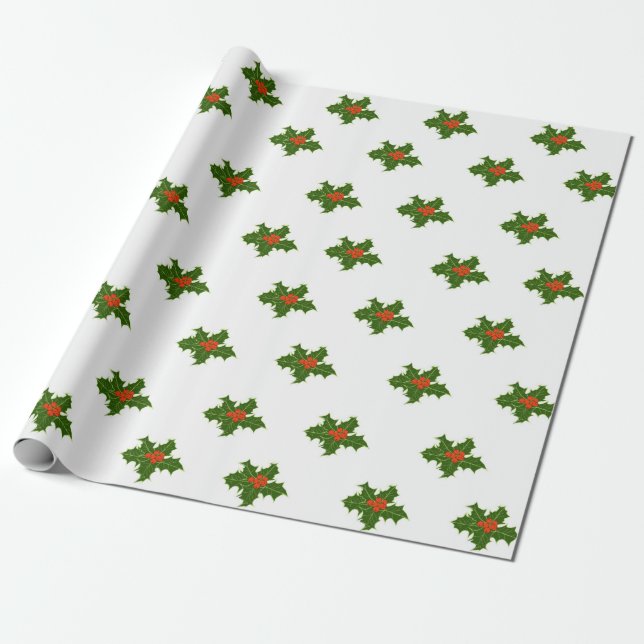 Christmas Holly Pattern Geschenkpapier (Ungerollt)