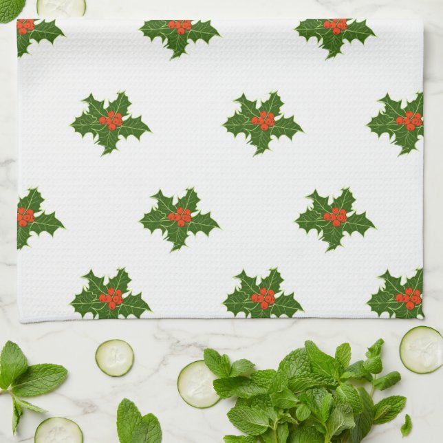 Christmas Holly Pattern Geschirrtuch (Gefaltet)