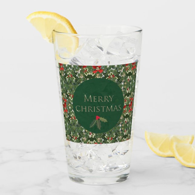 Christmas Holly Pattern Glass Tumbler (Vorderseite Ice)