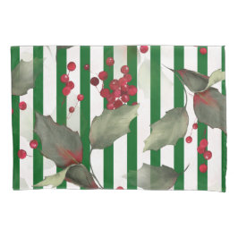 Christmas Holly Pattern Green Stripes Kissenbezug