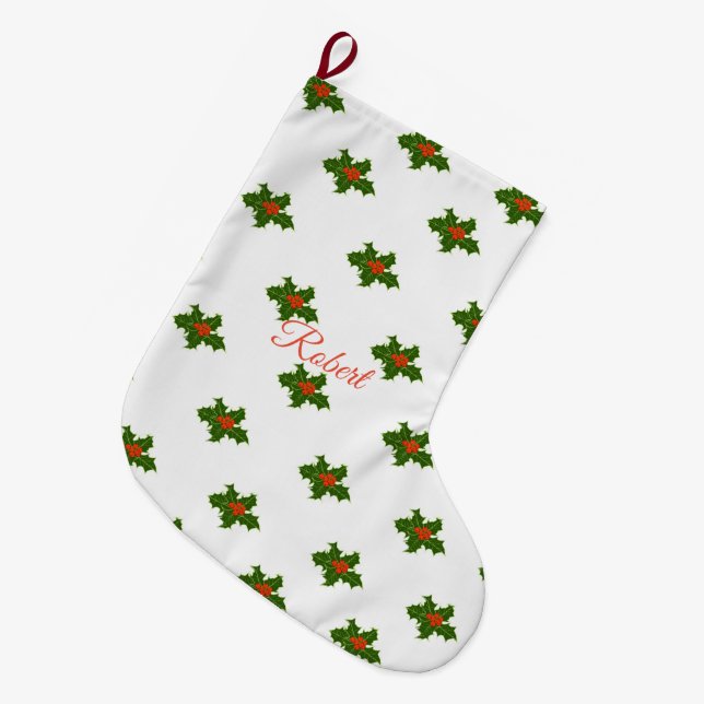 Christmas Holly Pattern Großer Weihnachtsstrumpf (Vorderansicht (hängend))
