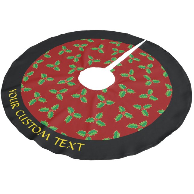 Christmas Holly Pattern Polyester Weihnachtsbaumdecke (Schrägansicht)