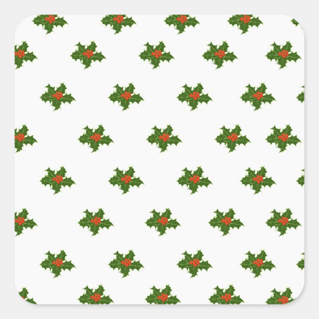 Christmas Holly Pattern Quadratischer Aufkleber (Vorderseite)