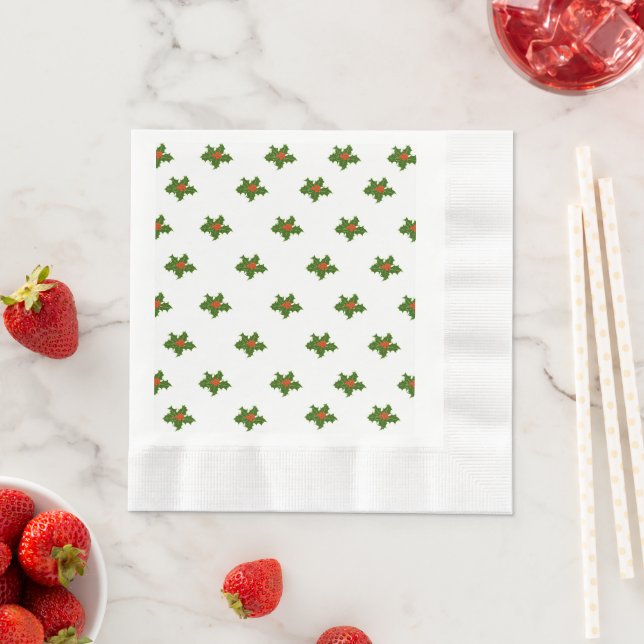 Christmas Holly Pattern Red Berries Green Blätter Serviette (Beispiel)