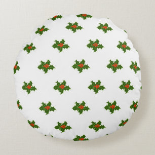 Christmas Holly Pattern Rundes Kissen