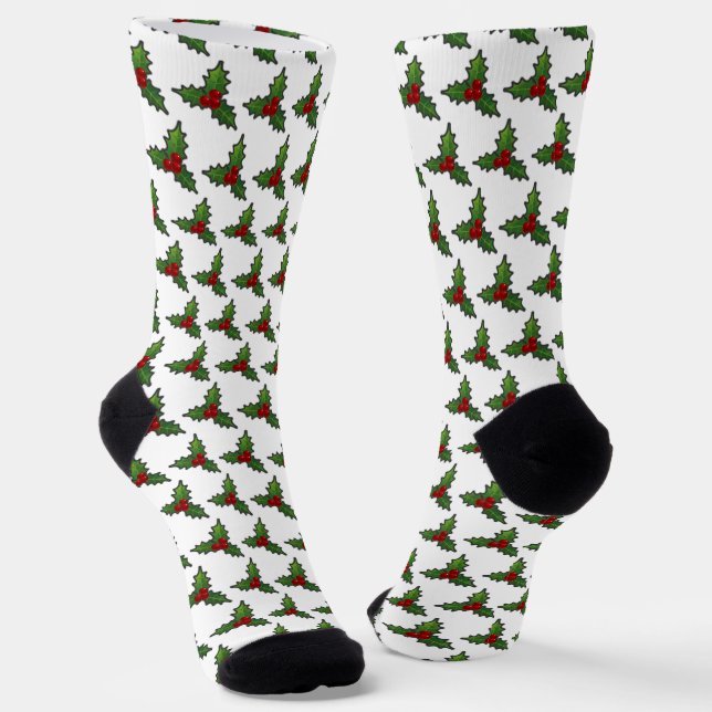 Christmas Holly Pattern White Socken (Gewinkelt)