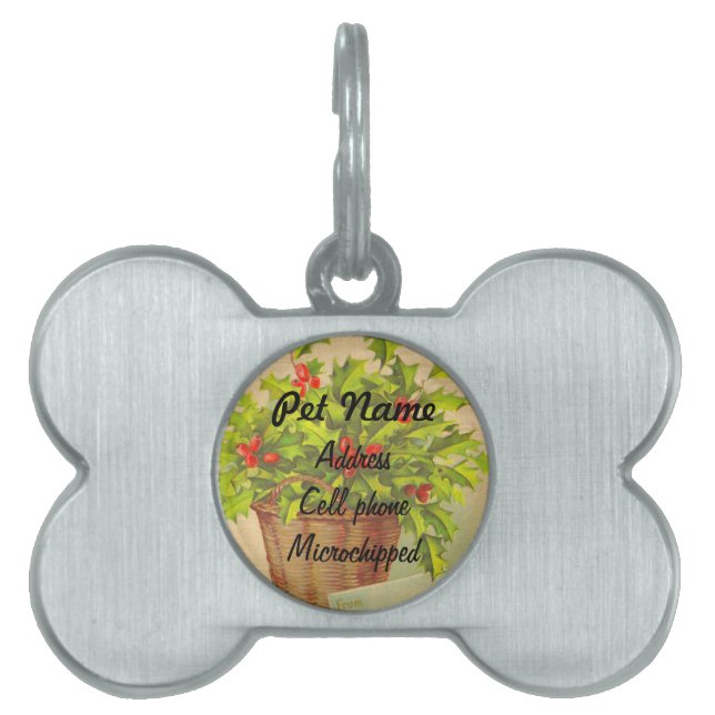 Christmas Holly Pet Tag Tiermarke (Vorderseite)