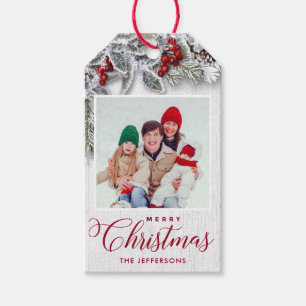 Christmas Holly Pine Branch Rustikales FOTO Urlaub Geschenkanhänger