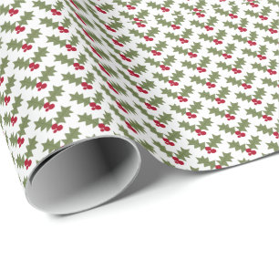 Christmas Holly Red Berries Green Blätter Geschenkpapier