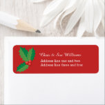 Christmas Holly Red Custom<br><div class="desc">Weihnachts-Rot-Rücksendetikett mit heiliger Dekoration.</div>