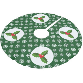 Christmas Holly Snowflakes Green Polyester Weihnachtsbaumdecke
