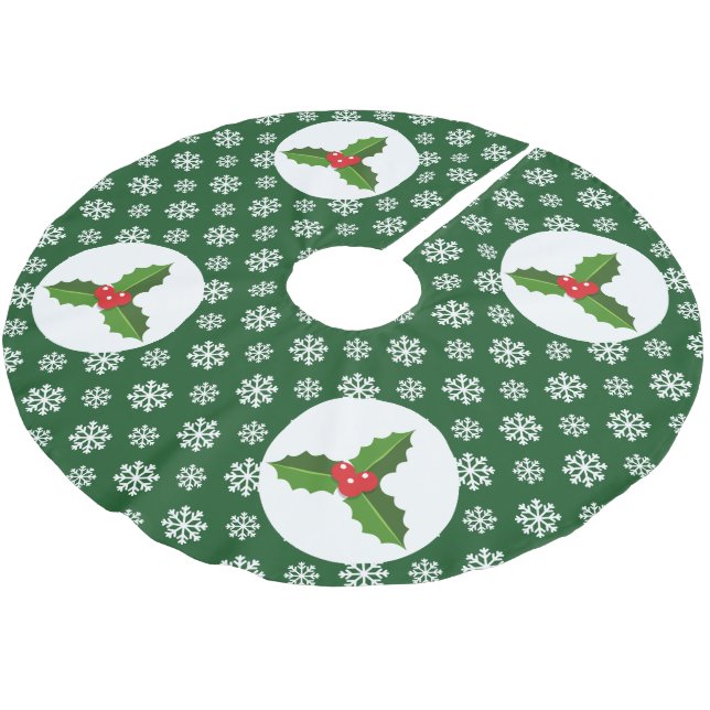 Christmas Holly Snowflakes Green Polyester Weihnachtsbaumdecke (Schrägansicht)