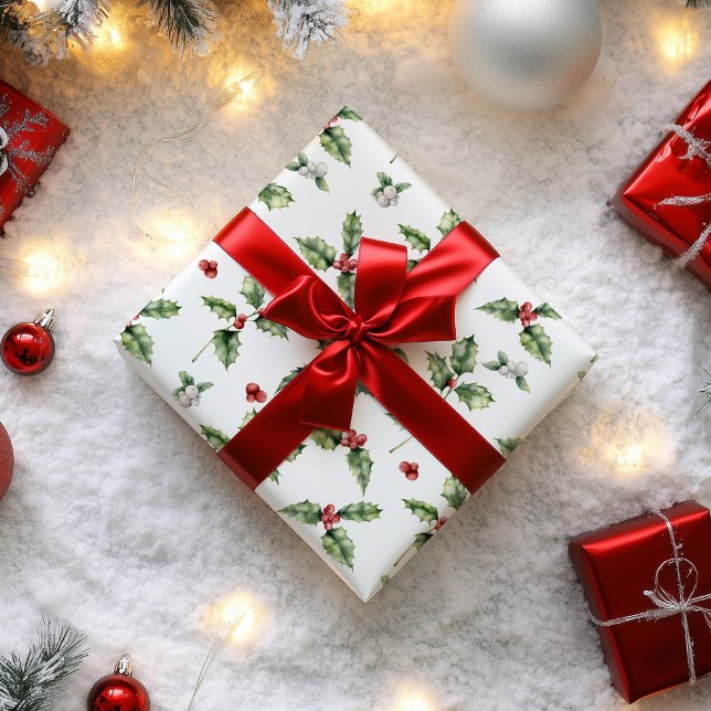 Christmas Holly und Mistletoe Geschenkpapier (Holly Christmas Wrapping Paper)