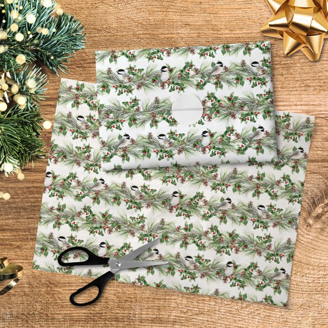 Christmas Holly und Pine Chickadees Decoupage Seidenpapier (Von Creator hochgeladen)