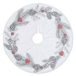 Christmas Holly und Pine Cones Fleece Weihnachtsbaumdecke