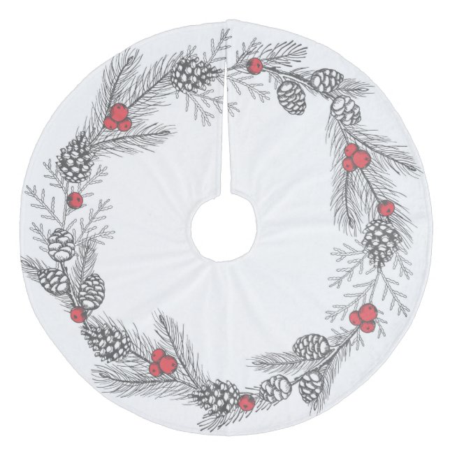 Christmas Holly und Pine Cones Fleece Weihnachtsbaumdecke (Vorderseite)