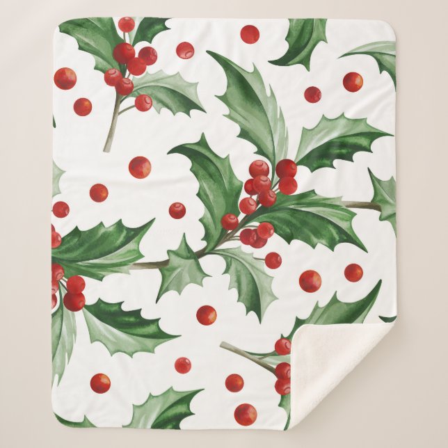 Christmas Holly Verlasse Nahtloses Symbol Sherpadecke (Vorderseite)