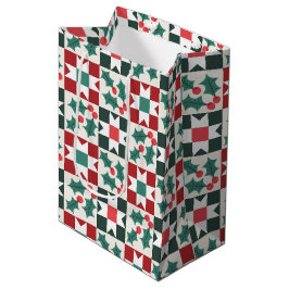 Christmas Holly Verlasst Geo Quilt Mittlere Geschenktüte