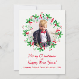 Christmas Holly Watercolor Wreath Holiday Foto Feiertagskarte