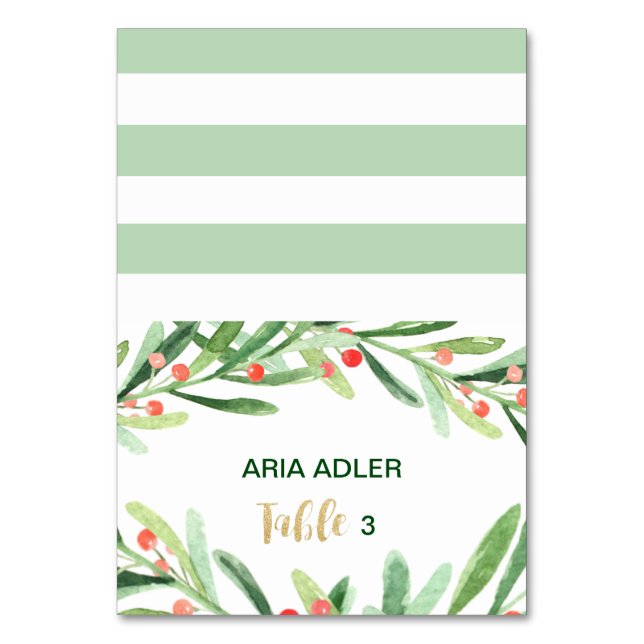 Christmas Holly Wreath Escort Platzkarten Tischnummer (Vorderseite)