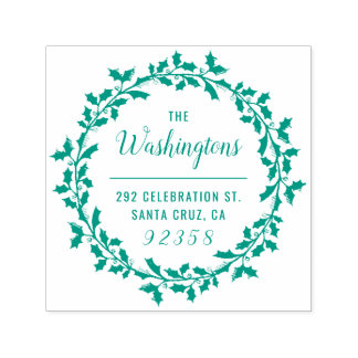 Christmas Holly Wreath Familienname Rücksendeadres Permastempel