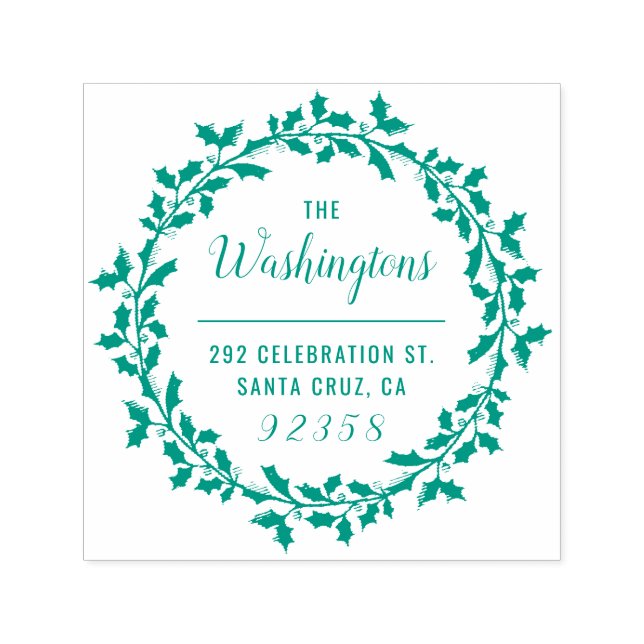 Christmas Holly Wreath Familienname Rücksendeadres Permastempel (Design)