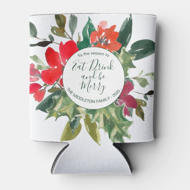 Christmas Holly Wreath Floral Green Dosenkühler (Vorderseite)