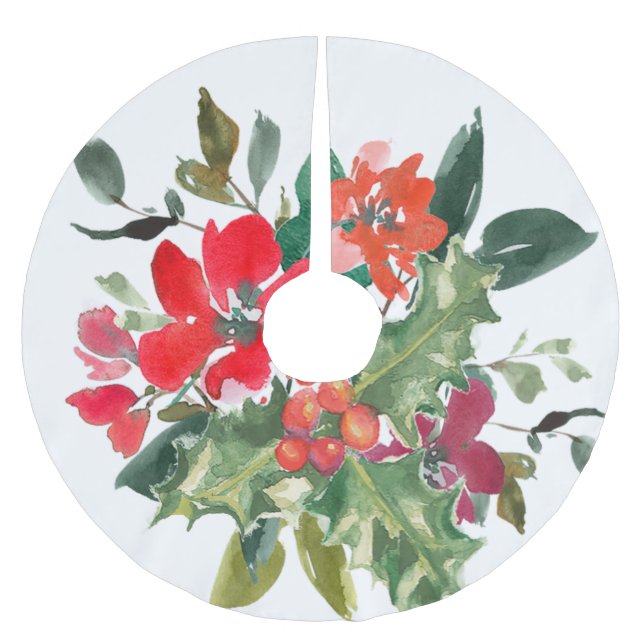 Christmas Holly Wreath Floral Polyester Weihnachtsbaumdecke (Vorderseite)