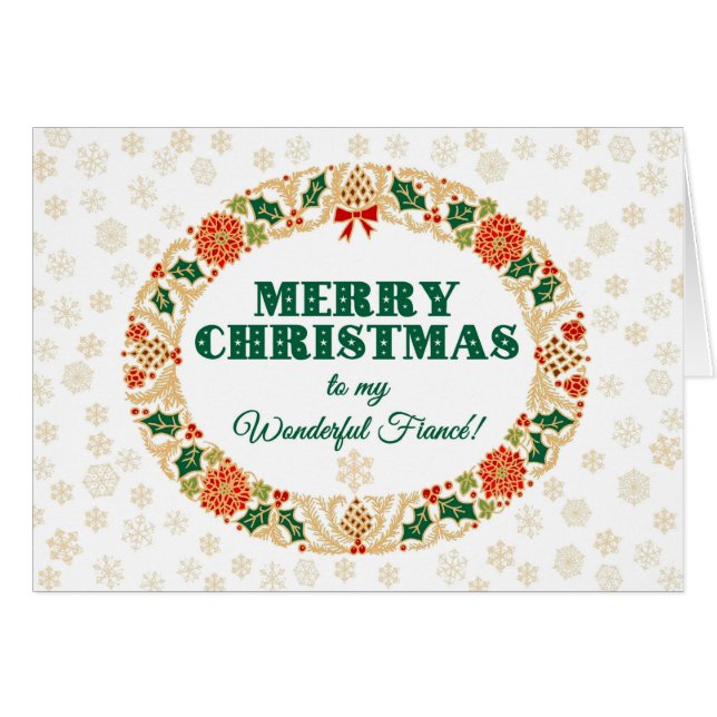 Christmas Holly Wreath, für Verlobte Snowflakes (Vorderseite (Horizontal))