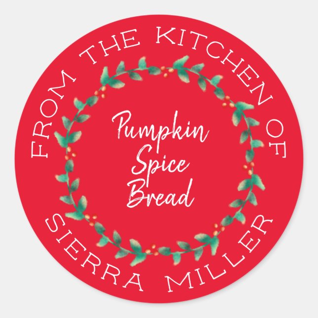 Christmas Holly Wreath Kitchen Leckereien Rotes La Runder Aufkleber (Vorderseite)