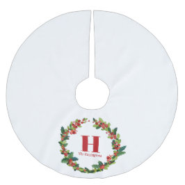 Christmas Holly Wreath Personalisiert Monogram Polyester Weihnachtsbaumdecke