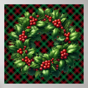 Christmas Holly Wreath Poster