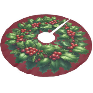 Christmas Holly Wreath Tree Skirt Polyester Weihnachtsbaumdecke